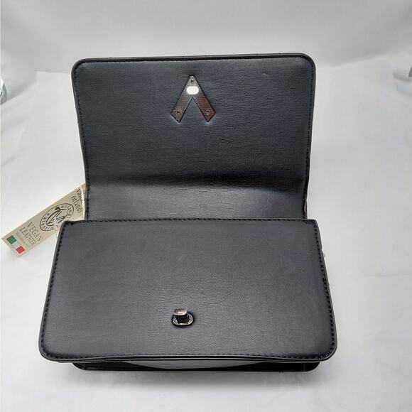 Valentino Orlandi Women Crossbody Bag Black Quilted Vegan Leather Handbag Purse - Picture 11 of 15